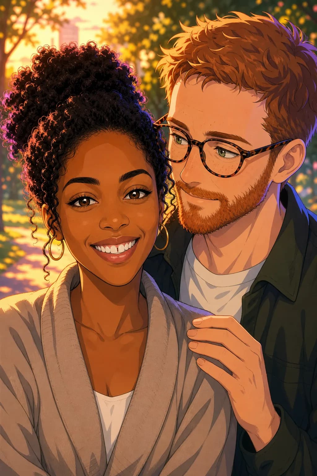 Anime illustration of the two people together, each keeping their own features