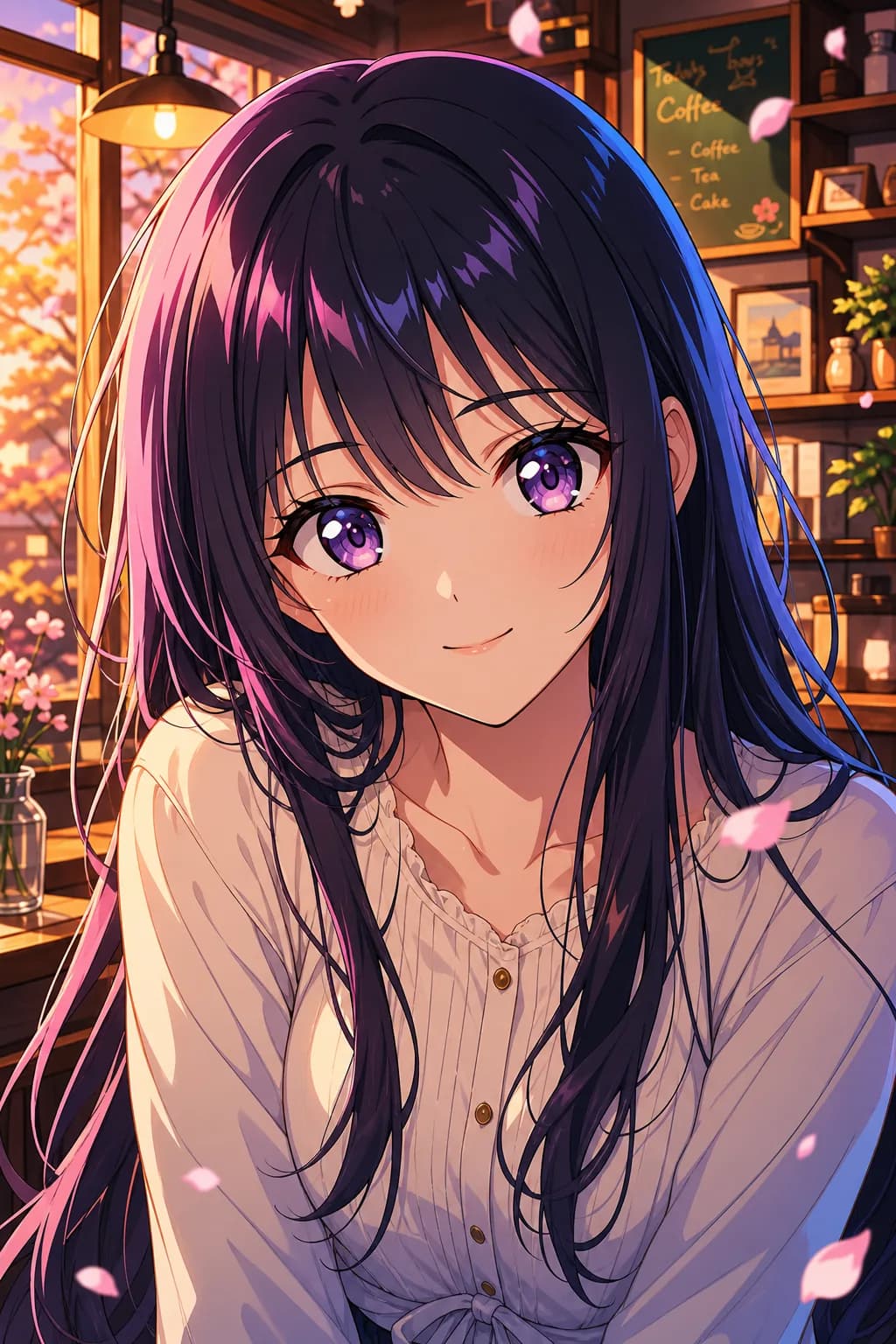 Retrato anime de una mujer de pelo largo y oscuro, atractivo pero con rasgos de anime genéricos
