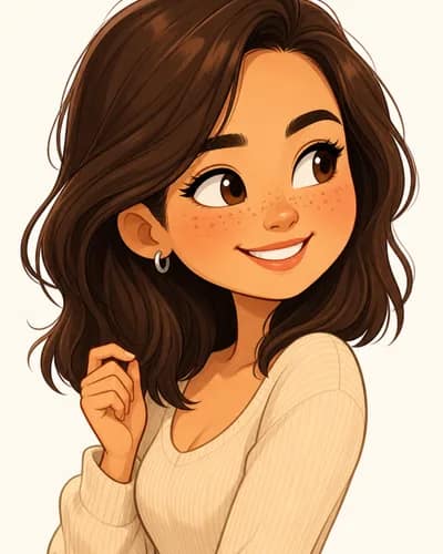 Mina rendered in chibi comedy style — cute oversized proportions, Pixar-adjacent aesthetic