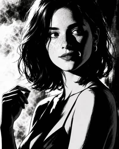 AI comic generator sample — noir style, high-contrast dramatic shadows