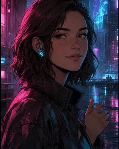 AI comic generator sample — sci-fi cyberpunk with neon-lit environments
