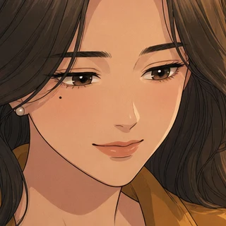 Close-up: Mira’s face, enlarged from a 320 px square on the page area without smoothing, so the real pixel count is visible.