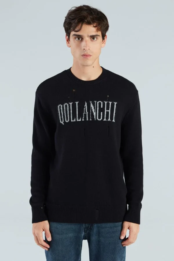Ripped Knit Sweater – Black - Image 2