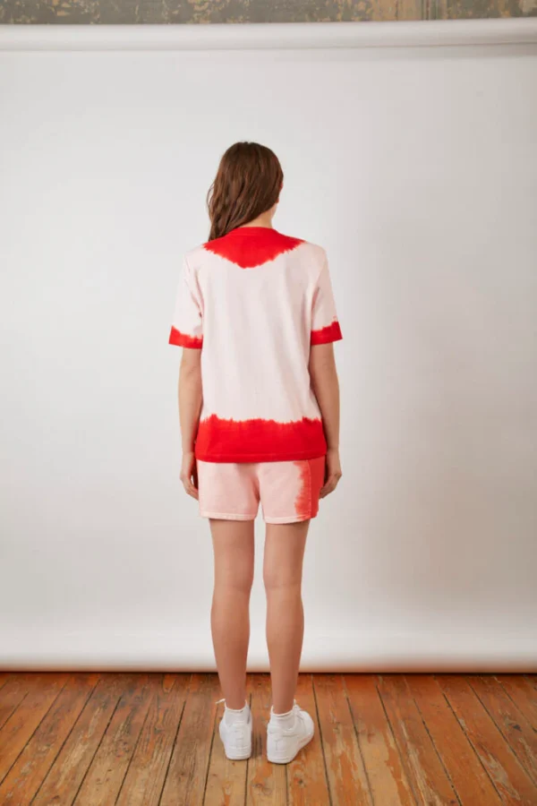 Tie Dye Vatkalı T-Shirt – Pink & Red - Image 4