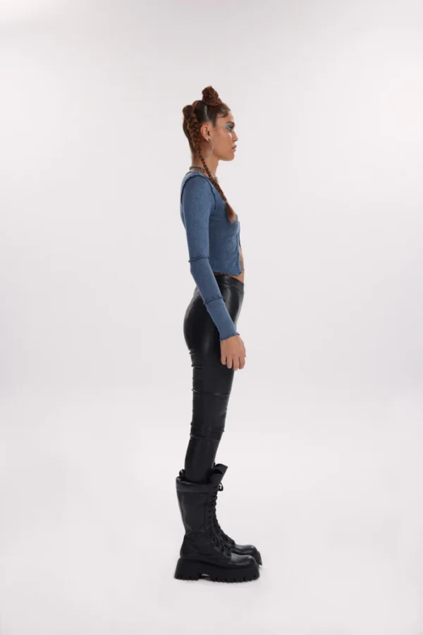 Rigel Ribbed Cardigan - Washed Blue - Image 3