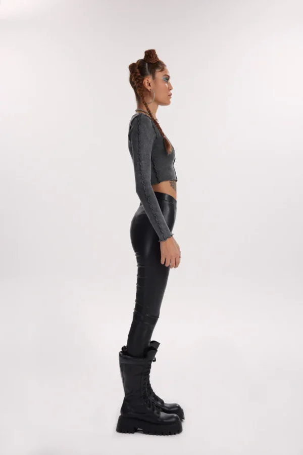 Sirius Ribbed Crop - Washed Black - Image 2