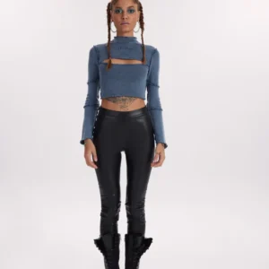 Vesper Ribbed Turtleneck - Washed Blue