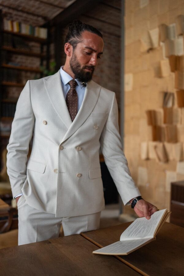 Special Design Stripe Detailed Double Breasted Suit