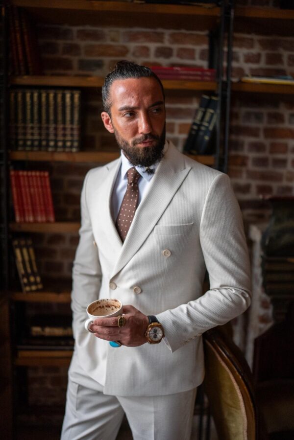 Special Design Stripe Detailed Double Breasted Suit - Image 3