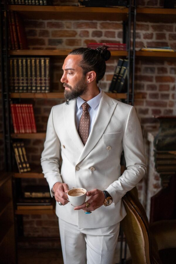 Special Design Stripe Detailed Double Breasted Suit - Image 4