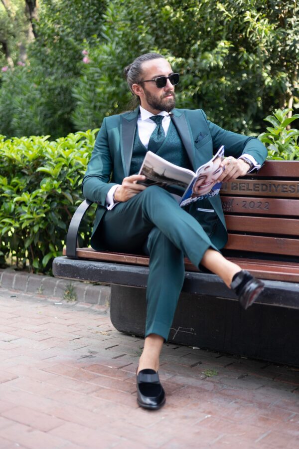 Slim Fit Satin Collar Men's Groom's Suit - Image 2
