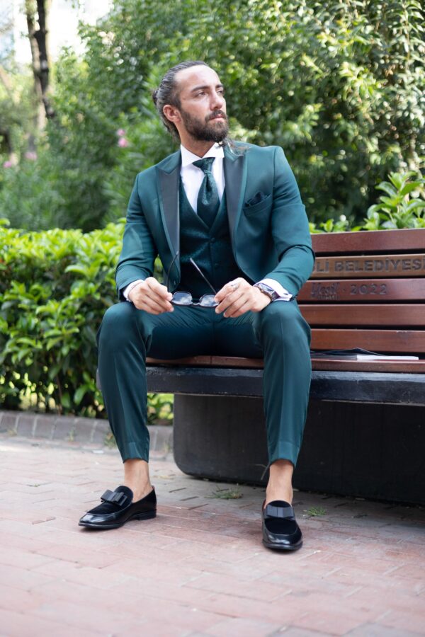 Slim Fit Satin Collar Men's Groom's Suit - Image 3