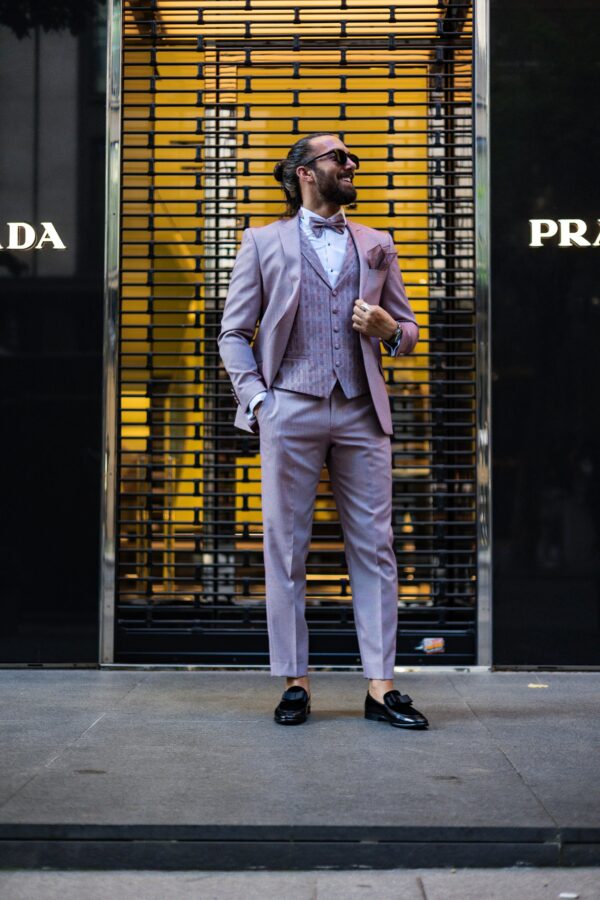 Slim Fit Groom's Suit with Vest Pattern