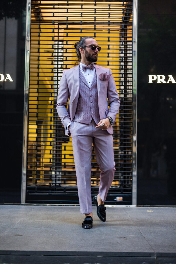 Slim Fit Groom's Suit with Vest Pattern - Image 2